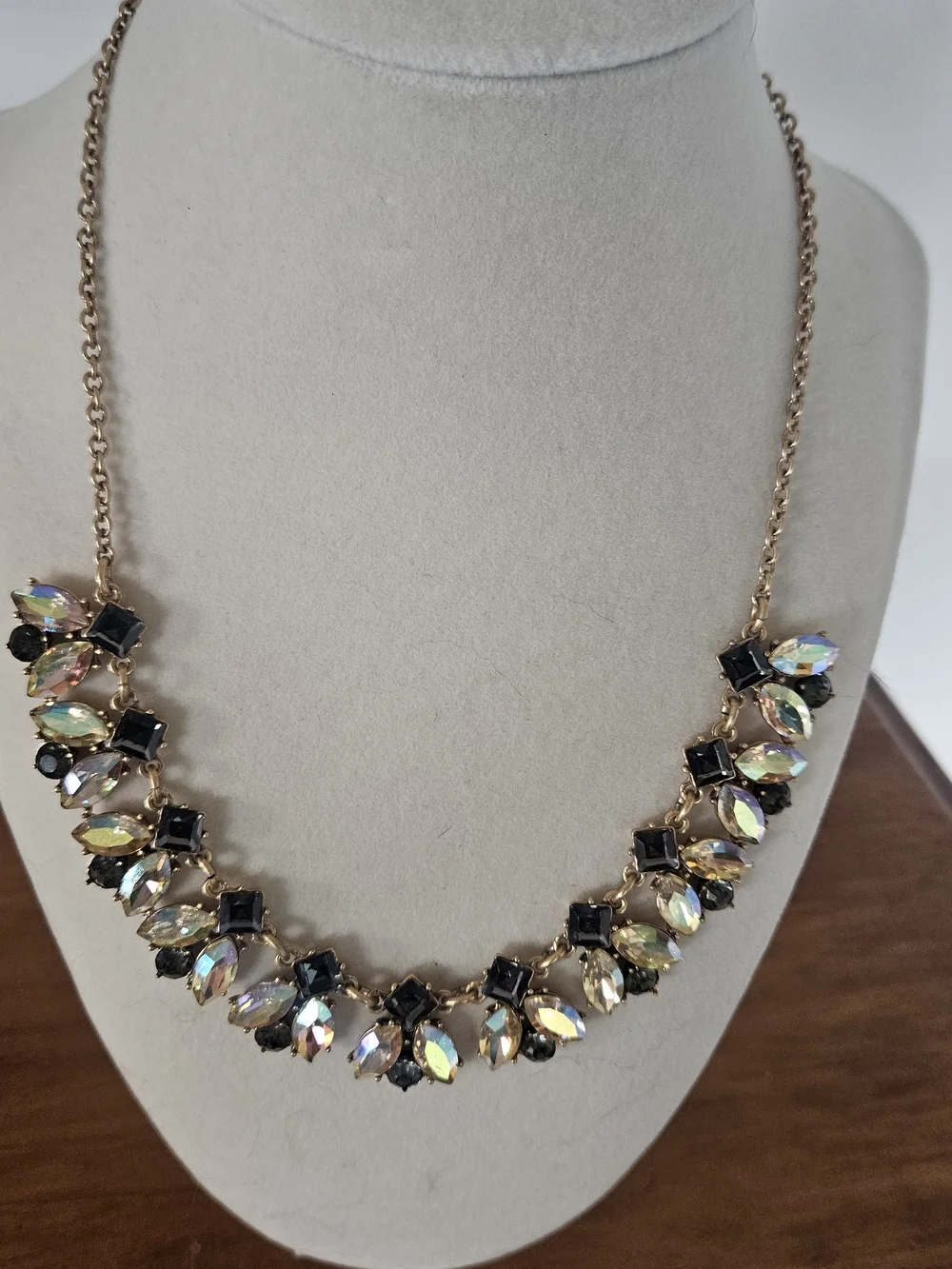 J. Crew Gold-Tone Necklace with Black and Iridescent Stones